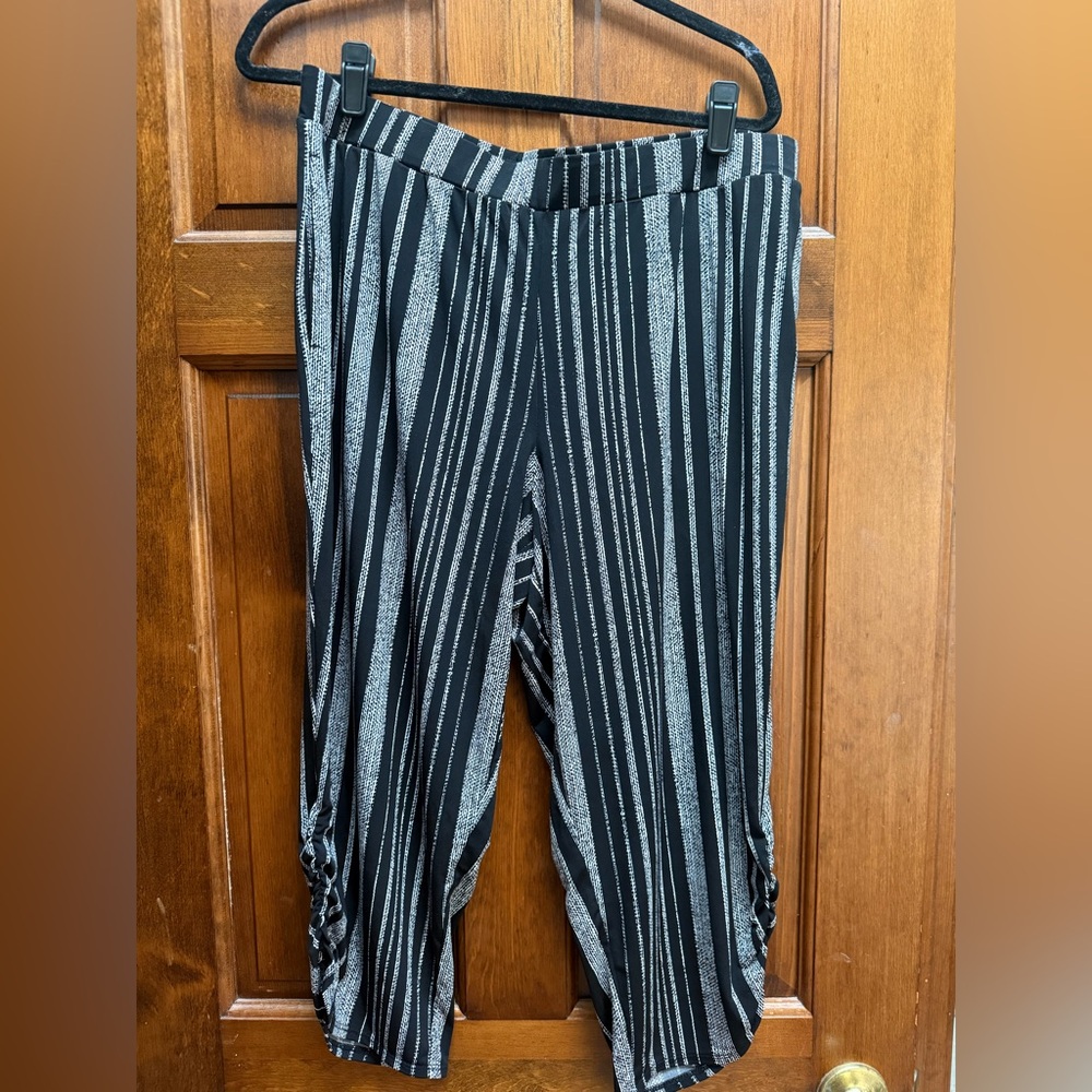 Black and Gray Striped Capri Pants